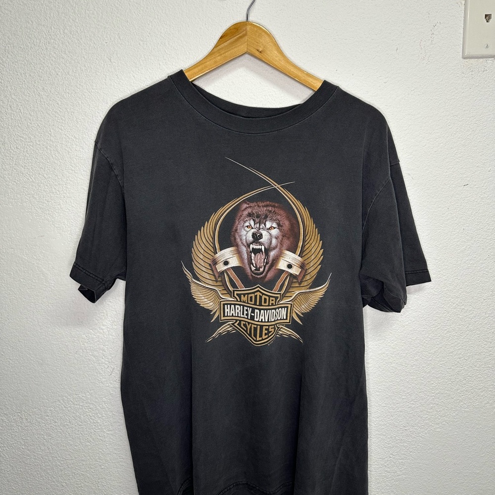 Vtg Harley-Davidson Wolf Black Graphic T-Shirt